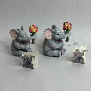 2 Luckyphants #1003 Lillian Elephant Figurine Banberry Designs 1995 with Flowers